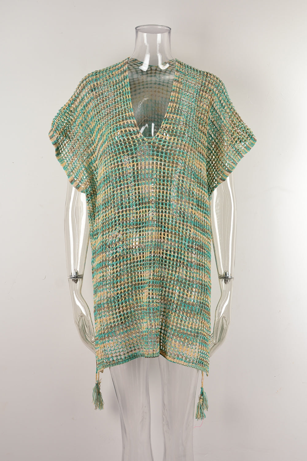 Women Summer Drawstring Loose Beach Cover up Hollow Out Cutout out Knitting Bikini Vacation Sun Protection Clothing Bella Mia